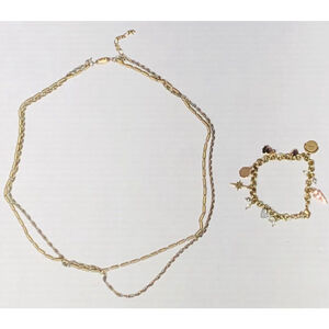 Vintage Gold Tone Double Strand Chain Necklace Bracelet Set